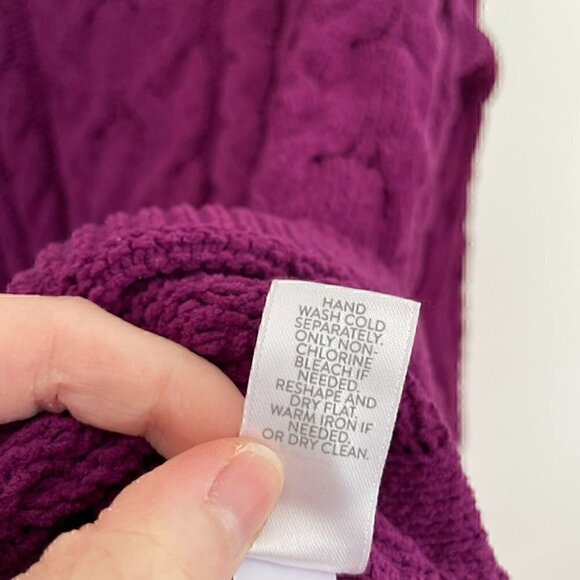 J. JILL Split Neck Chenille Tunic Sweater Solid Purple Chunky Cable Knit Large L - Picture 10 of 12